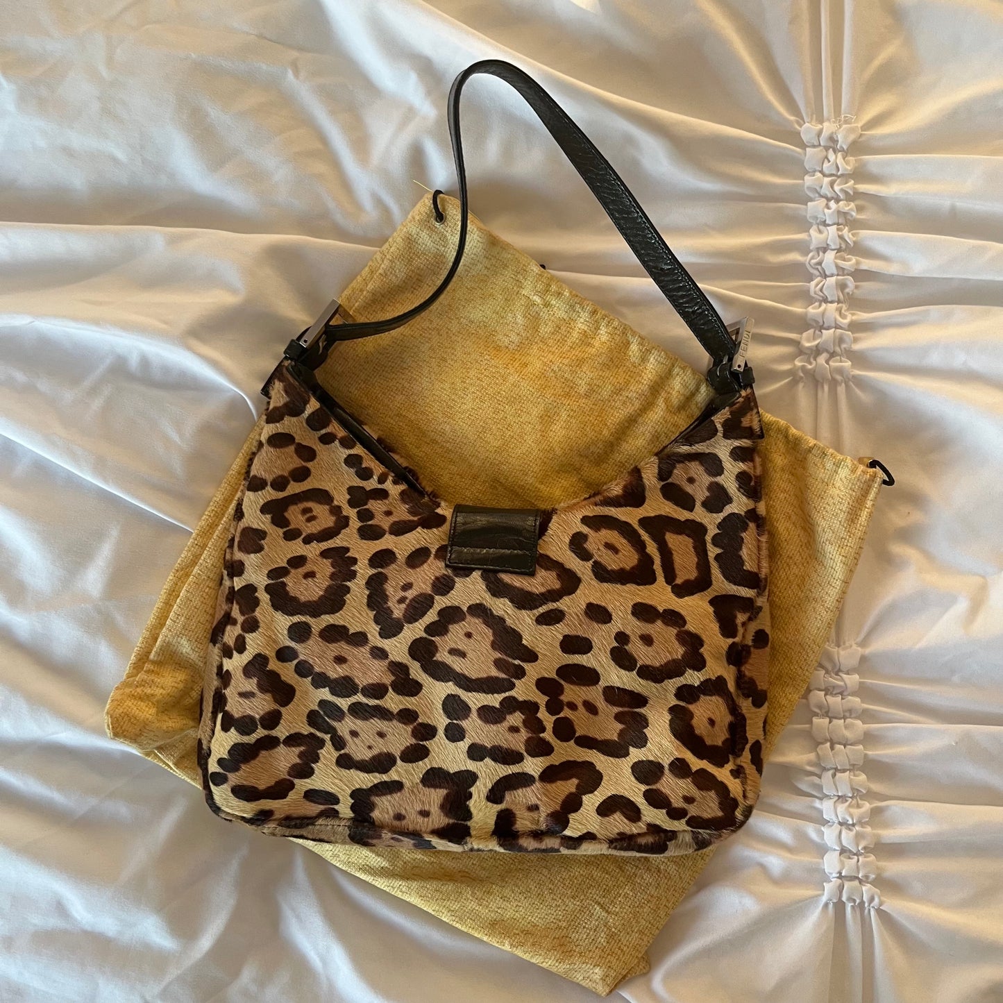 Fendi Calf Leather Leopard Mamma Baguette Shoulder Bag