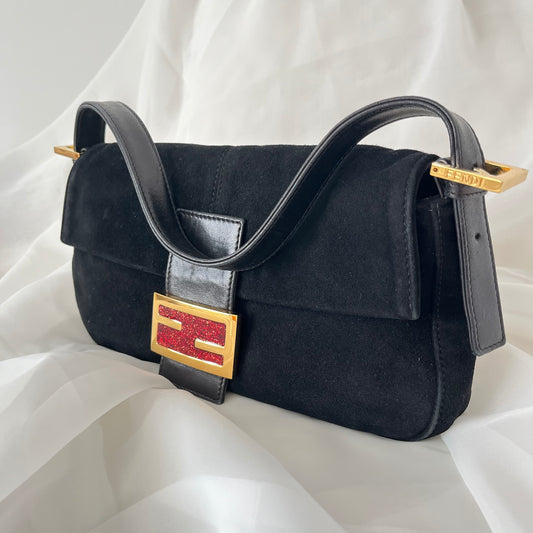 Fendi Black Suede Baguette