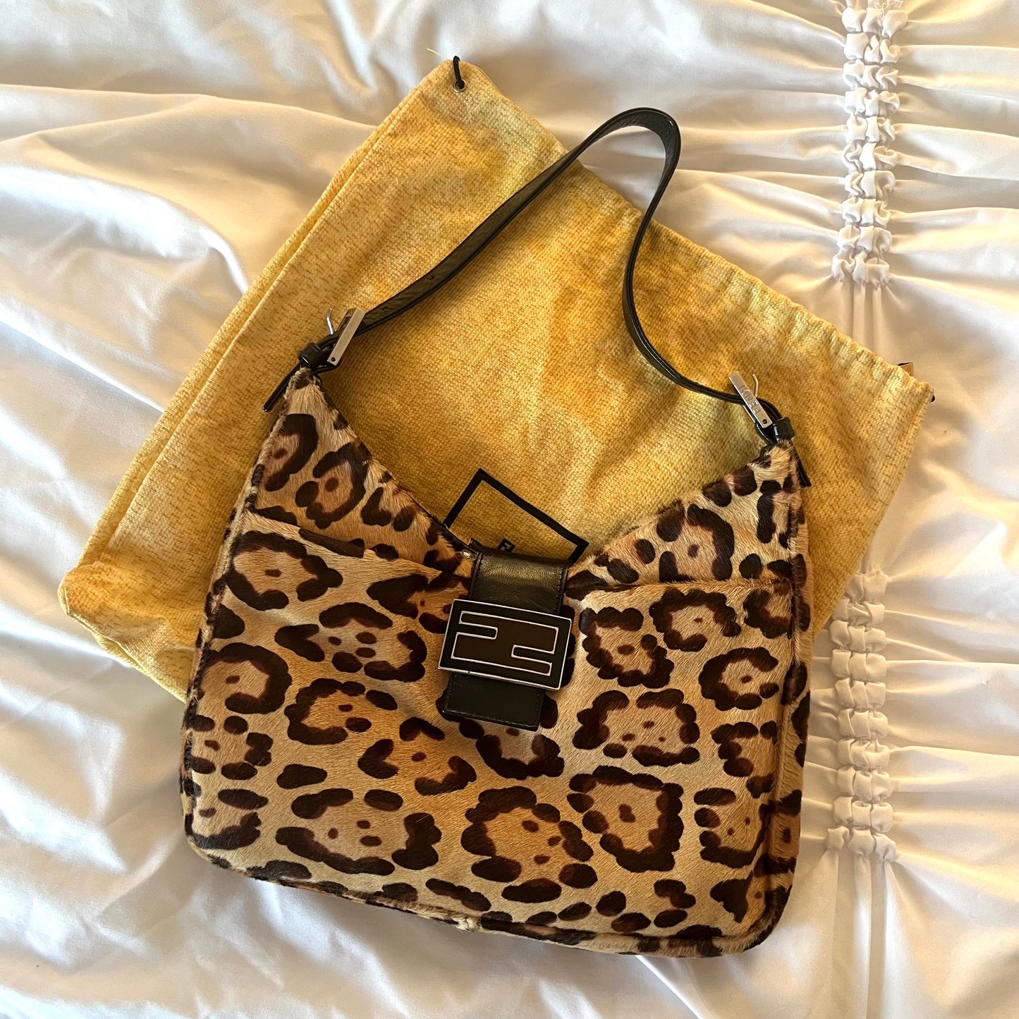 Fendi Calf Leather Leopard Mamma Baguette Shoulder Bag