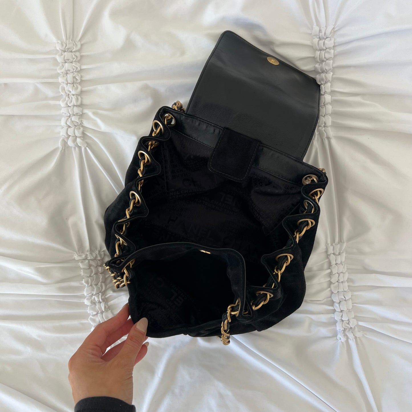 Chanel Black Suede Coco Mark Chain Bag