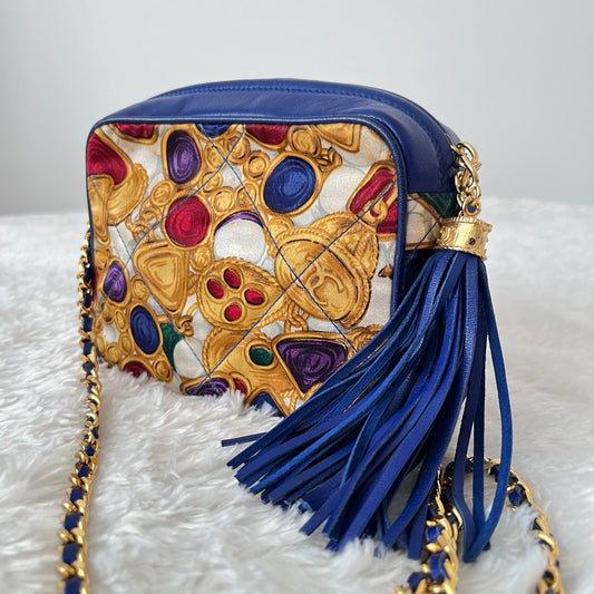 Chanel Silk Gripoix Jewel Print Tassel Chain Crossbody Bag