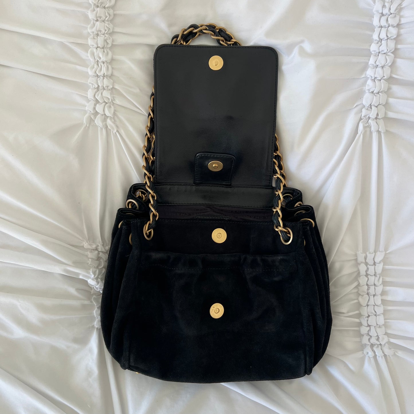 Chanel Black Suede Coco Mark Chain Bag