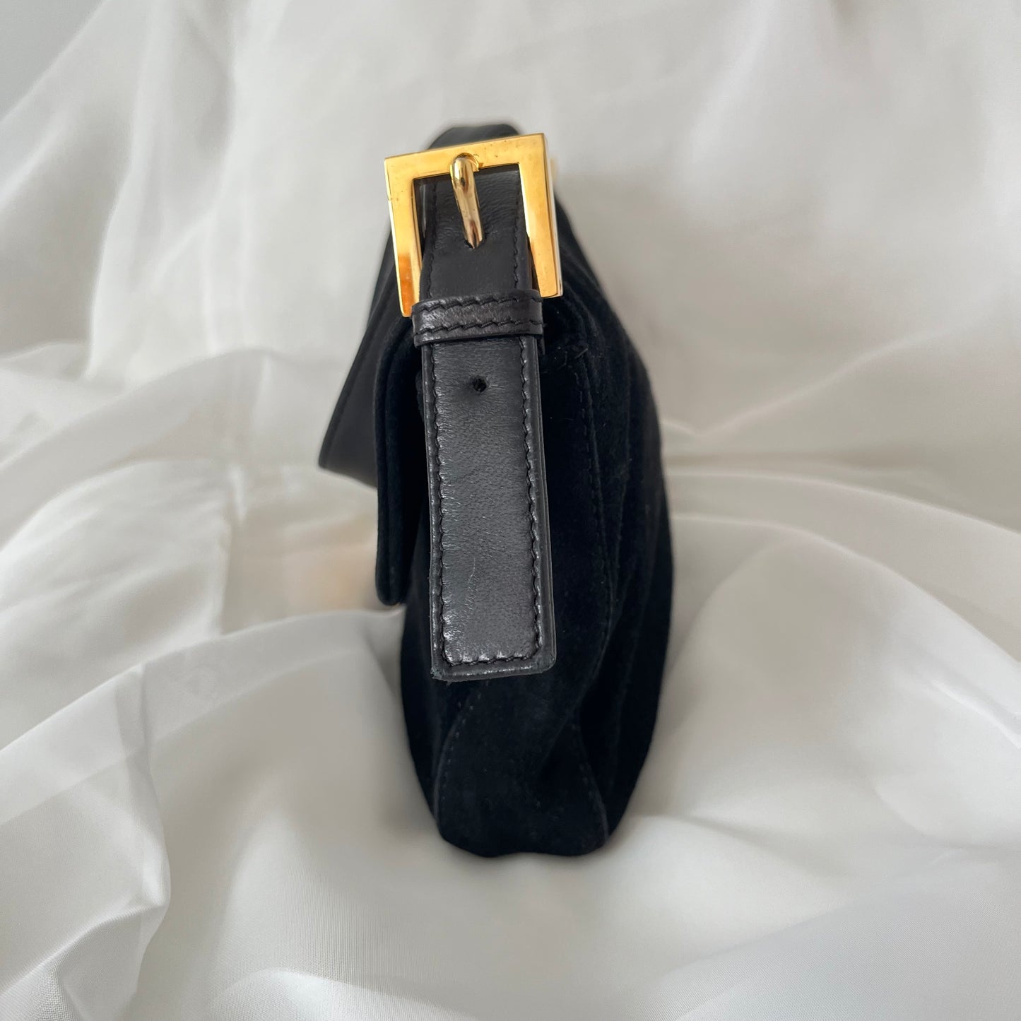 Fendi Black Suede Baguette