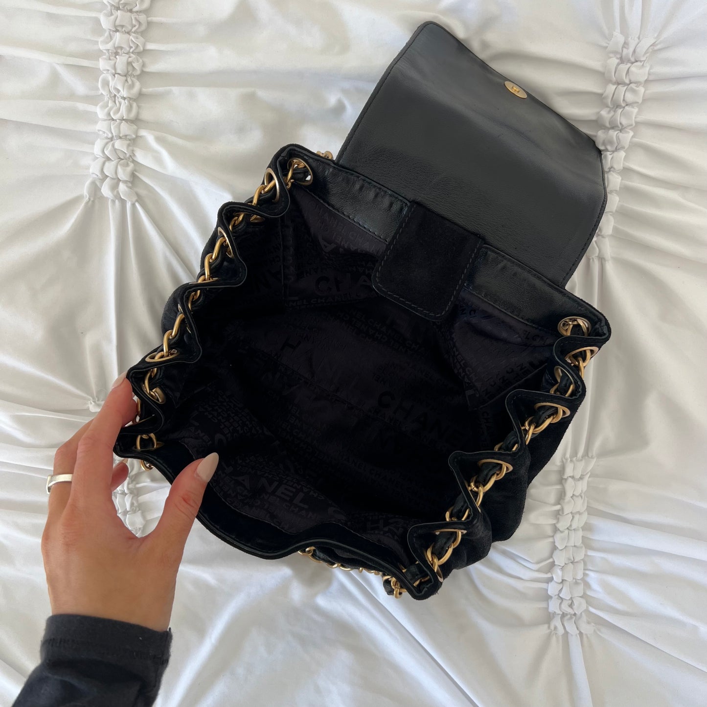 Chanel Black Suede Coco Mark Chain Bag