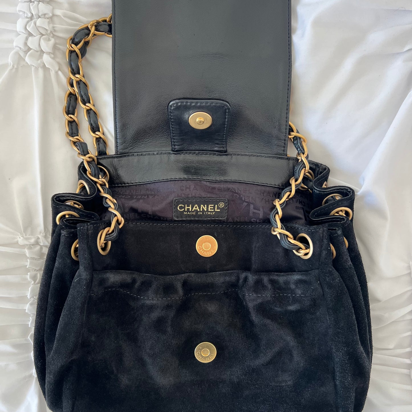 Chanel Black Suede Coco Mark Chain Bag