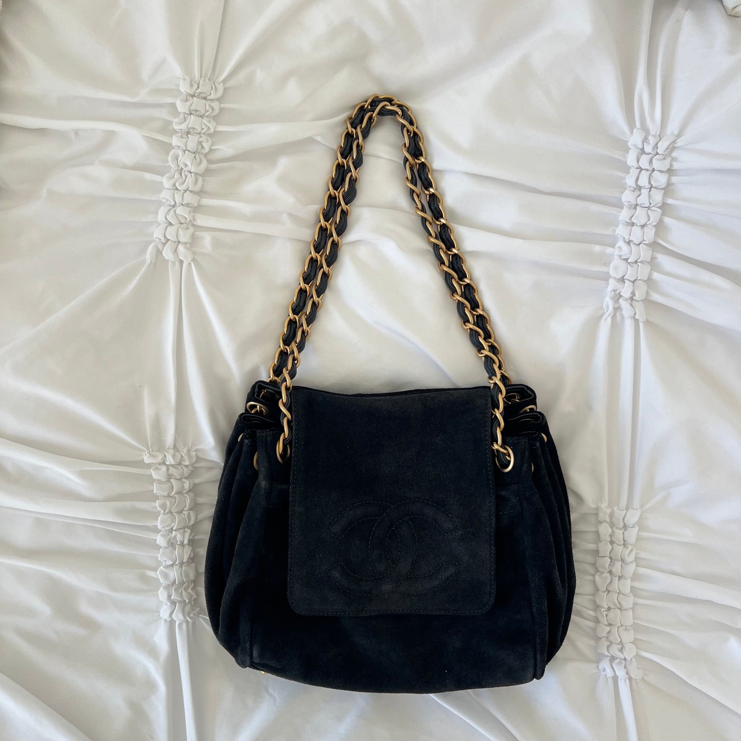 Chanel Black Suede Coco Mark Chain Bag