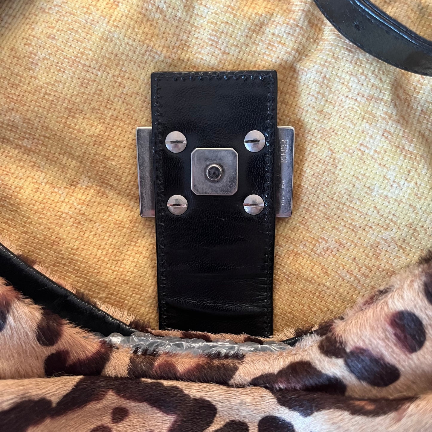 Fendi Calf Leather Leopard Mamma Baguette Shoulder Bag