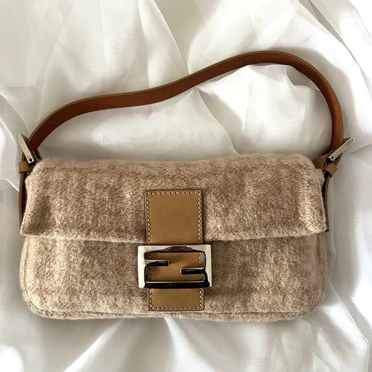 Fendi Tan Wool Zucca Baguette Bag