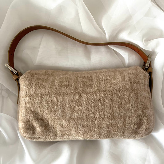 Fendi Tan Wool Zucca Baguette Bag