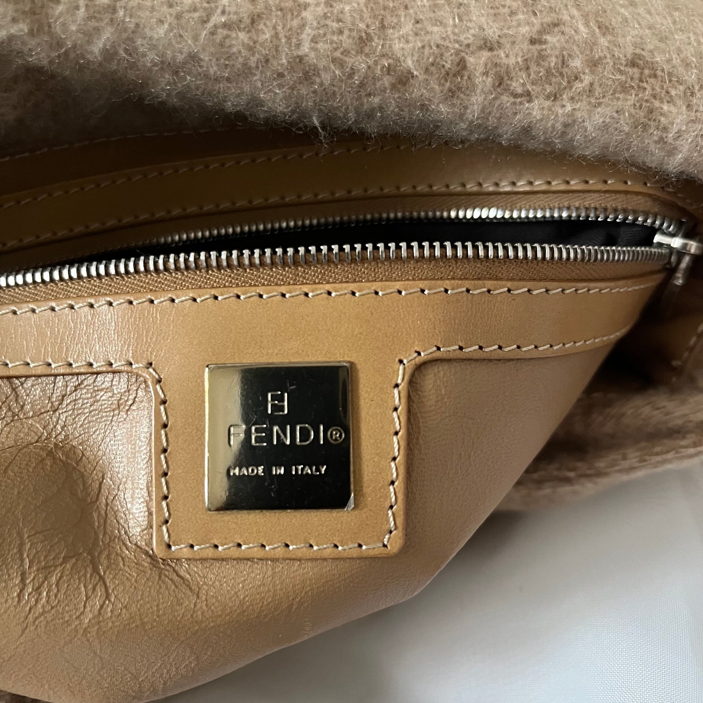 Fendi Tan Wool Zucca Baguette Bag