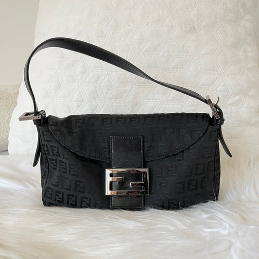 Vintage Fendi Pochette Bag in Black Zucchino Canvas