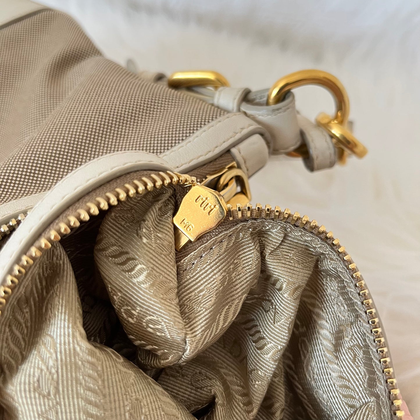 Prada Jacquard Canvas Leather Shoulder Bag