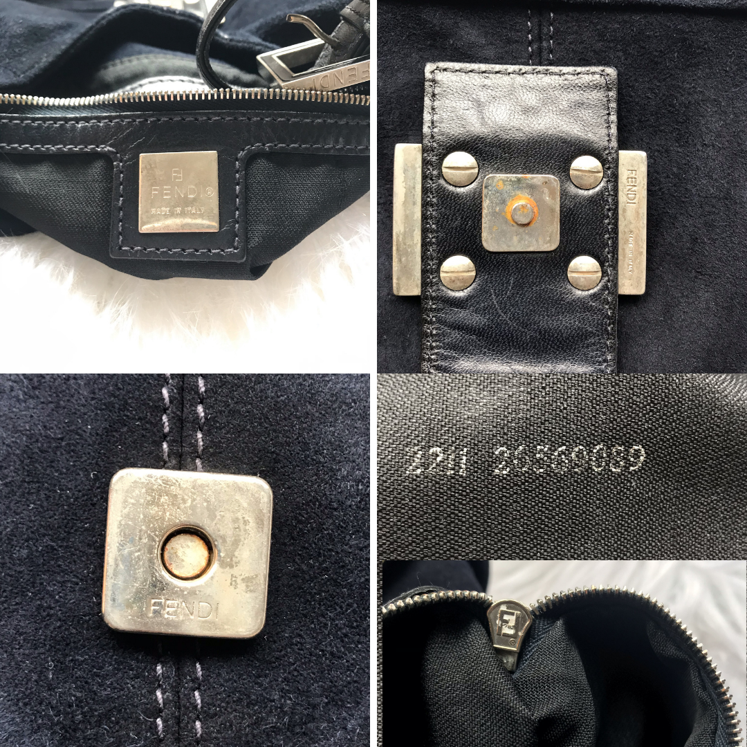 Fendi Navy Blue Suede Shoulder Bag