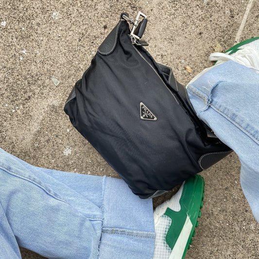 Prada Black Nylon Leather Shoulder Bag