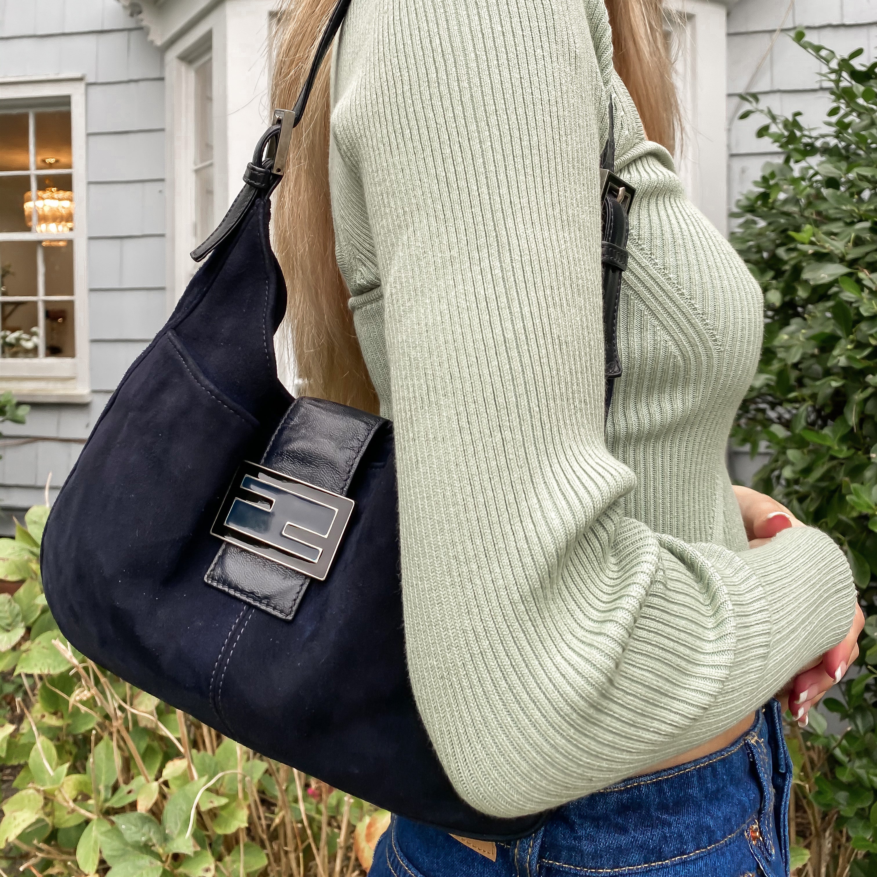 Fendi Navy Blue Suede Shoulder Bag Another Life NY