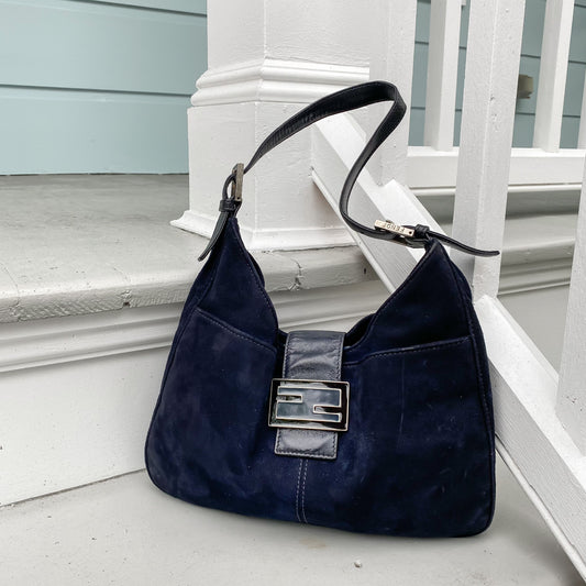 Fendi Navy Blue Suede Shoulder Bag