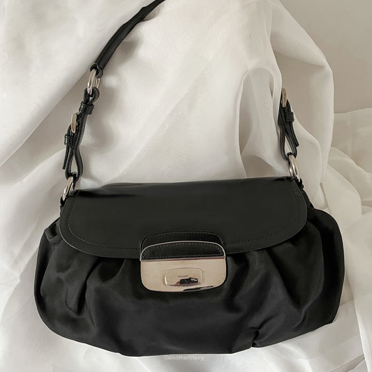 Prada Black Nylon Flap Shoulder Bag