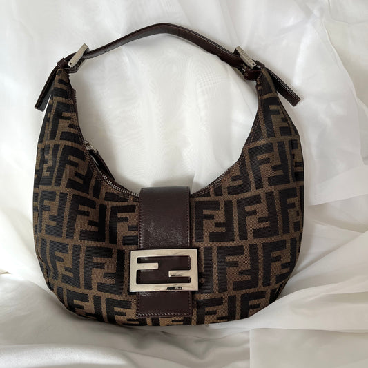 Fendi Brown Monogram FF Zucchino Pochette Shoulder Bag Leather ref