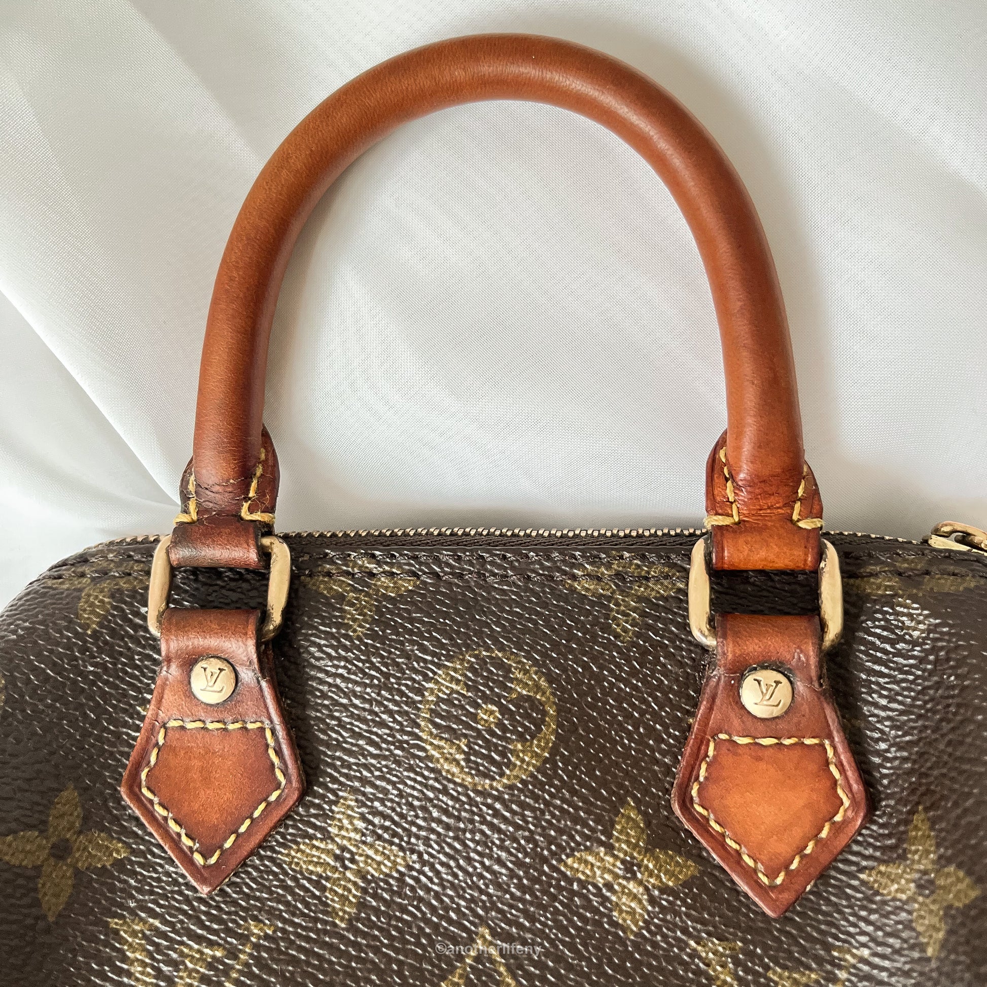Louis Vuitton Monogram Mini speedy Leather Fabric Brown Handbag Authentic
